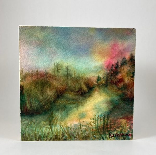An impressionistic watercolor of a mystical waterway.