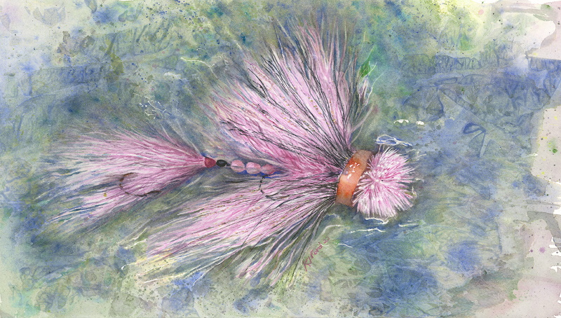 Double Trouble Musky Fly Watercolor Painting