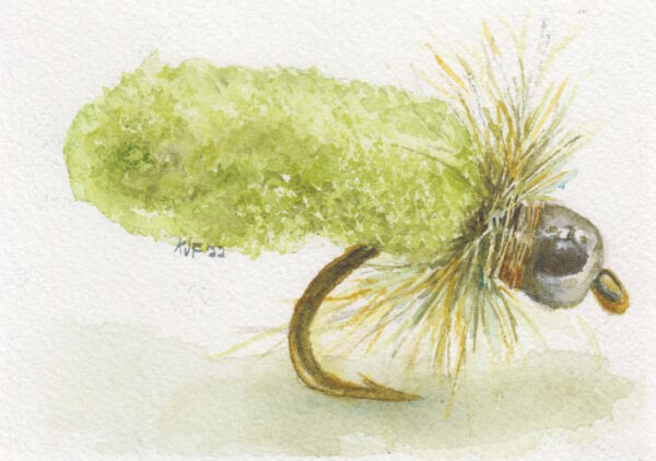 Chartreuse Mop Fly watercolor painting