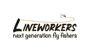 Logo for Lineworkers with fly line and fly