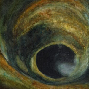 Olive and brown eye ball with black center of a trout eye